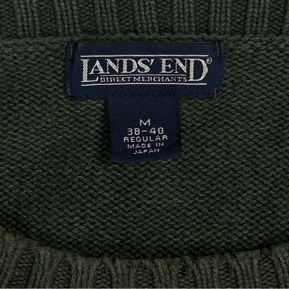 Vintage 90s Lands End Made in Japan cotton green distressed sweater men’s medium